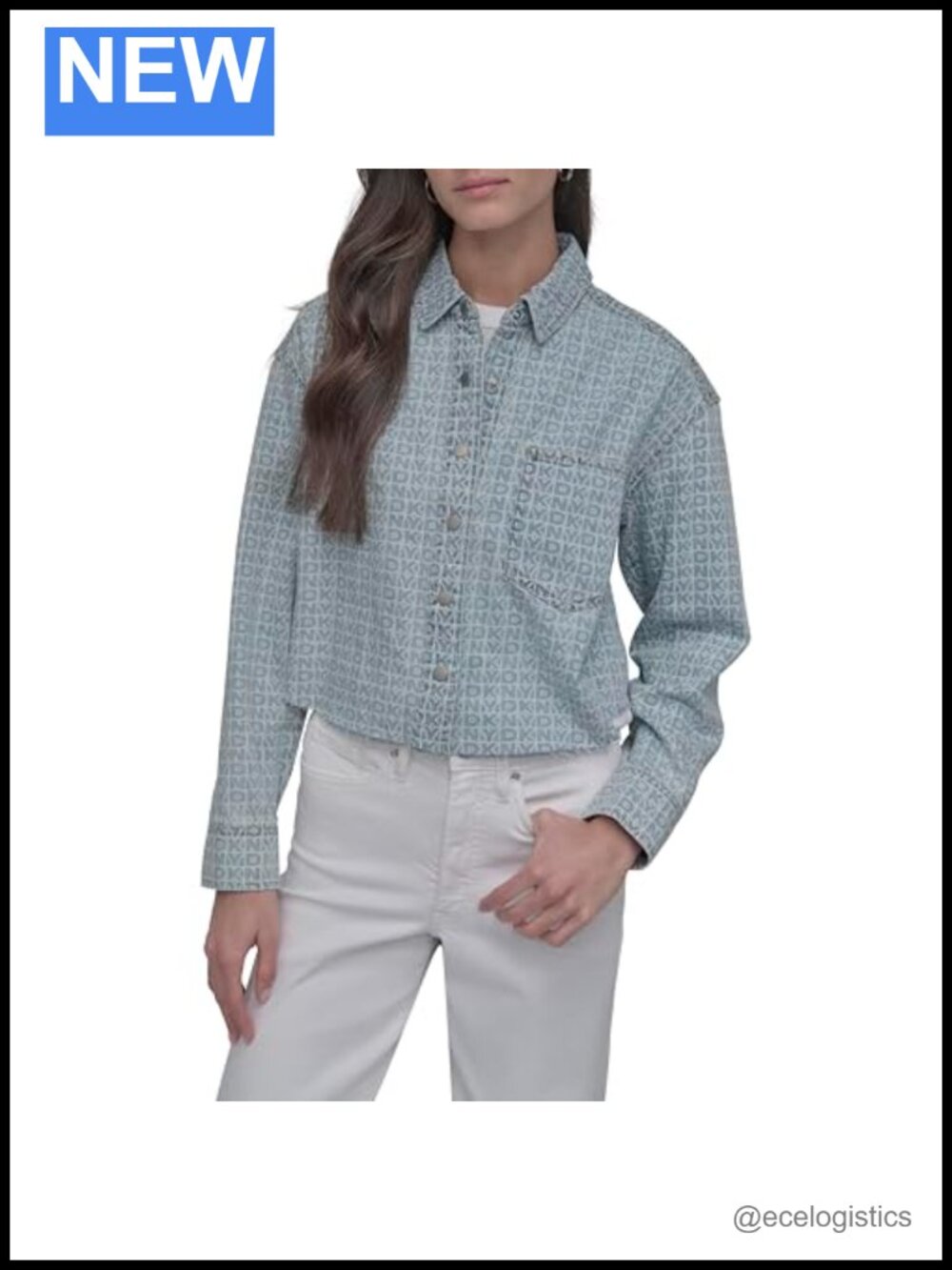 Cropped Drop Shoulder Logo Denim Shirt